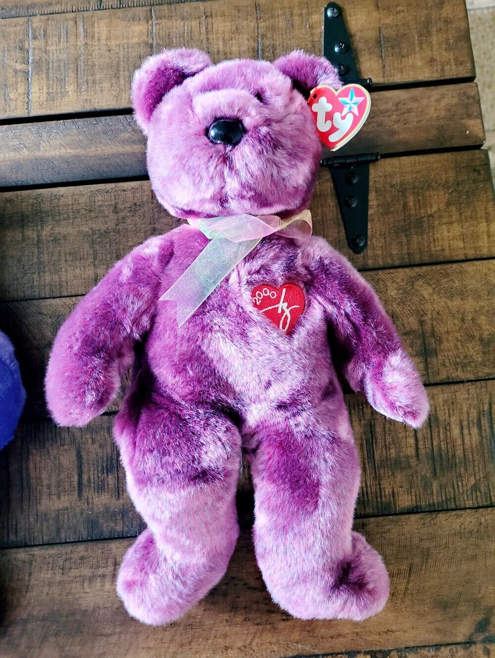 Ty Beanie Buddies 2000 Signature Bear Purple Plush Teddy Bear Retired Millennium
